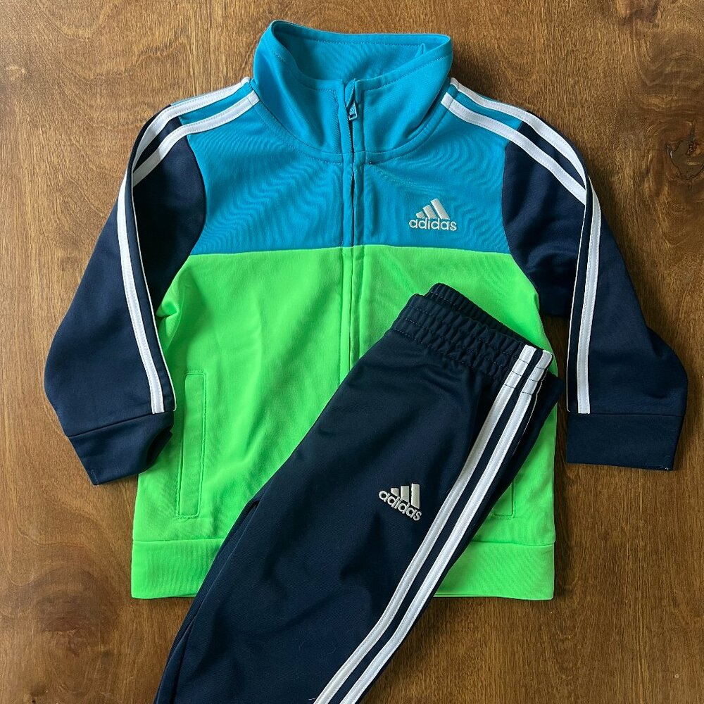 Adidas Toddler Tracksuit, 12-18 Months, Navy, Blue, and Lime Green